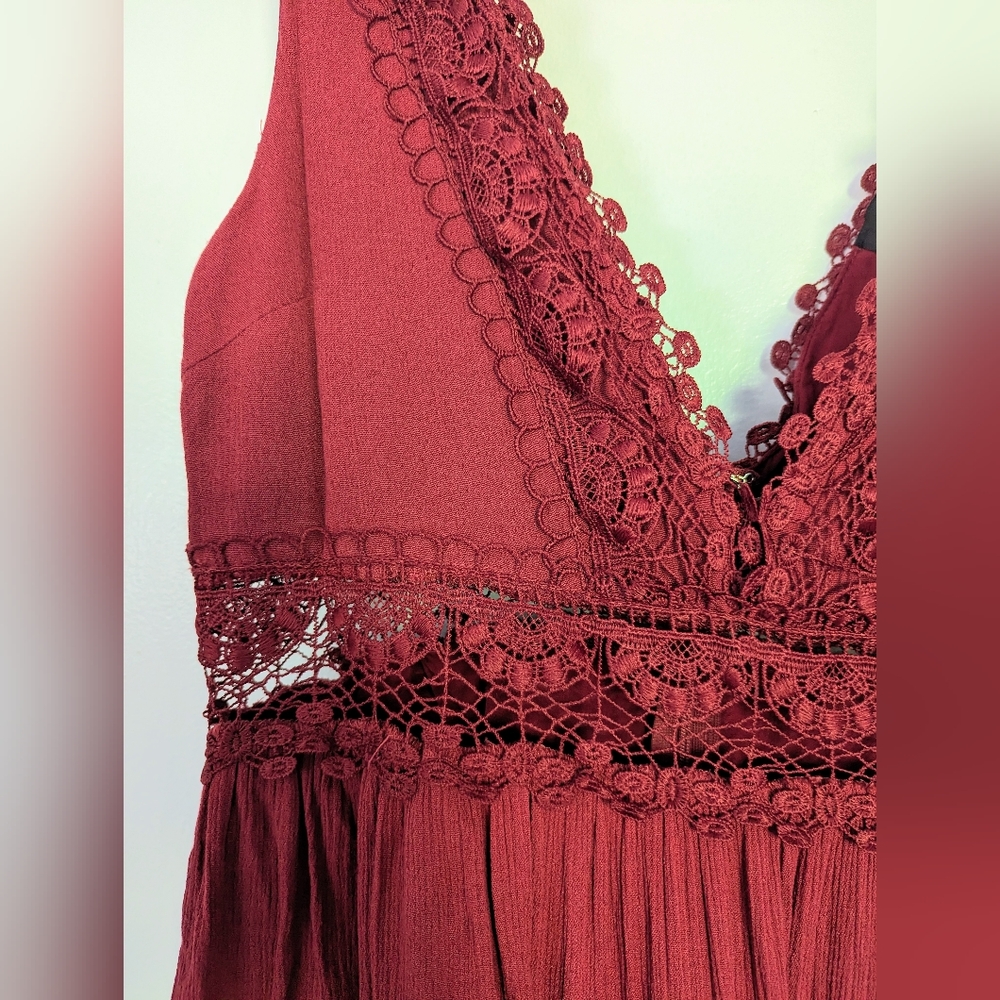 Forever 21 long, dark red color, lace decorated dress
